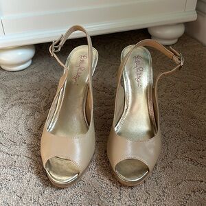 Lilly Pulitzer Tan Leather Cork Wedges